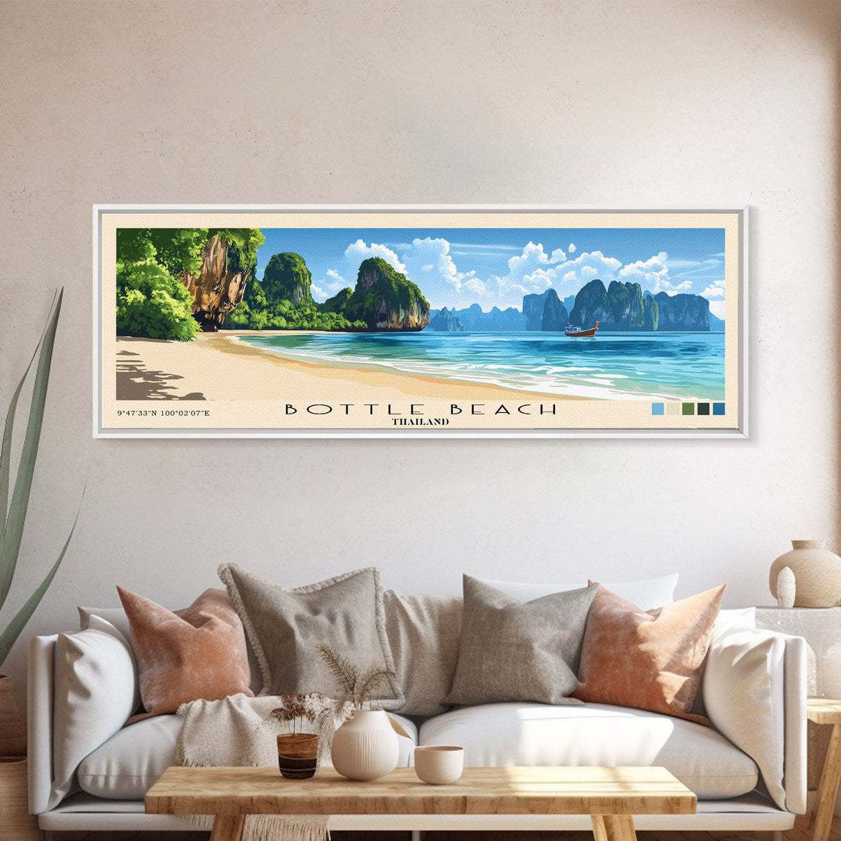Bottle Beach, Thailand Panoramic Beach Print, Vacation Gift, Thailand Wall Art, Beach Painting, Beach Decor, Beach Painting