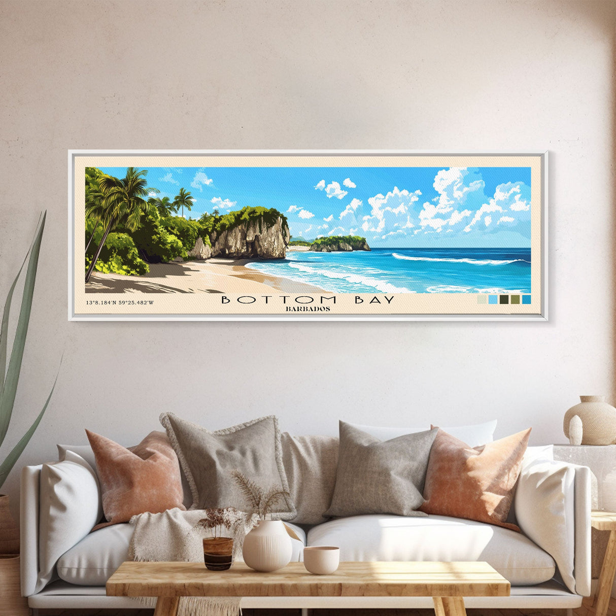Bottom Bay, Barbados Panoramic Print, Vacation Gift, Barbados Wall Art, Beach Painting, Beach Decor, Large Wall Art, Wood Frame Art