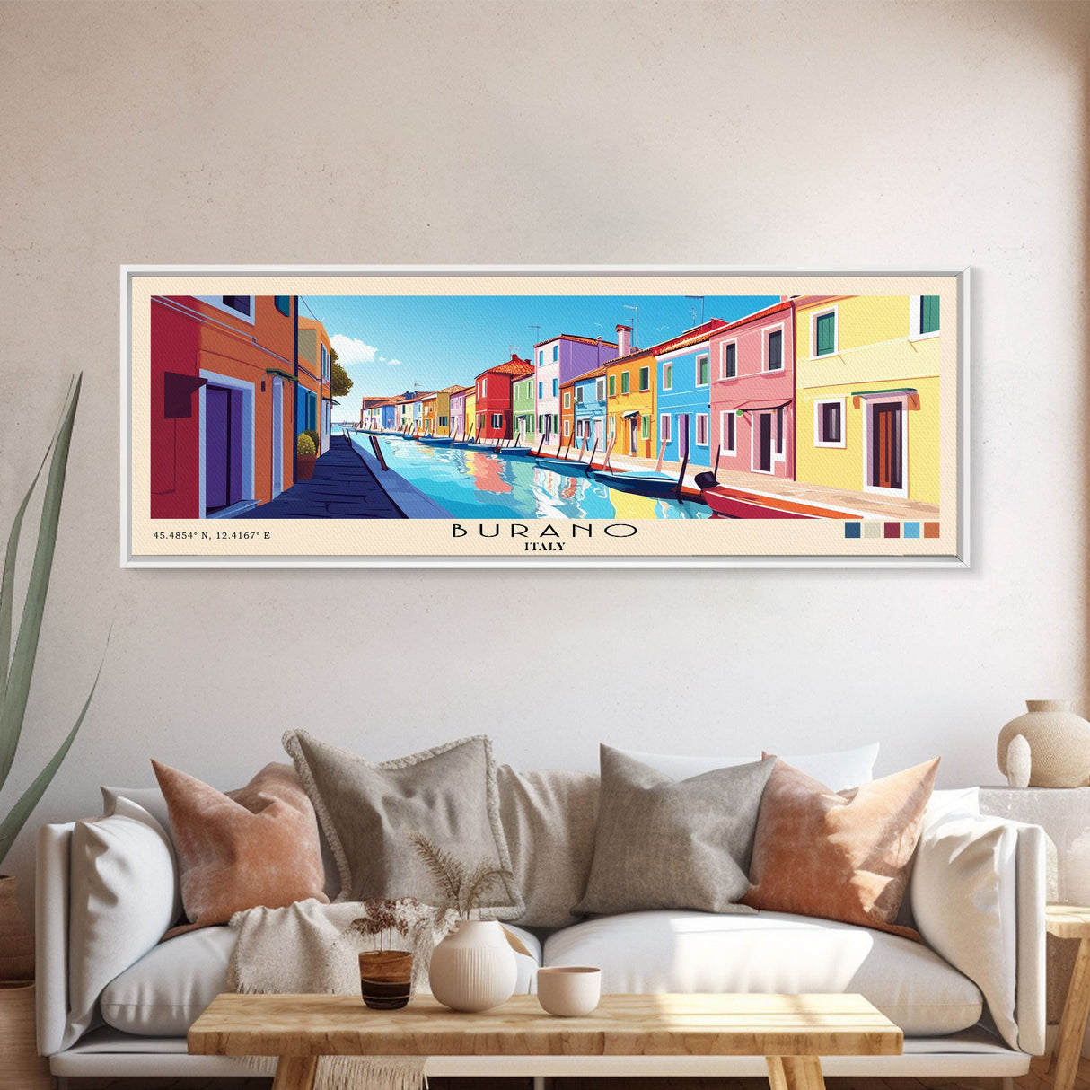 Burano, Italy Panoramic Print, Vacation Gift, Italy Wall Art, Beach Painting, Beach Decor, Beach Or Lakehouse Art