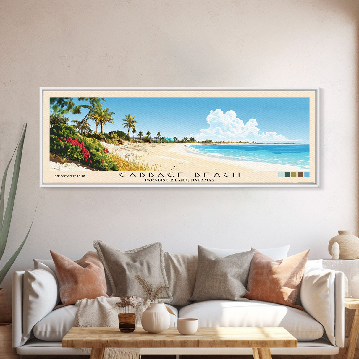 Cabbage Beach, Paradise Island, Bahamas Panoramic Print, Vacation Gift, Paradise Island, Bahamas Wall Art, Beach Painting, Beach Decor, Large Wall Art, Wood Frame Art