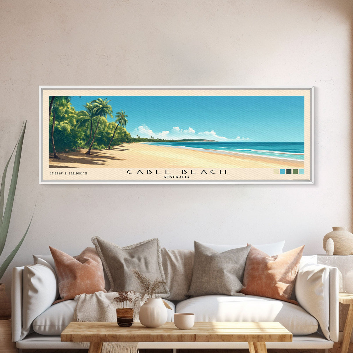 Cable Beach, Australia Panoramic Beach Print, Vacation Gift, Australia Wall Art, Framed Canvas Print, Framed Beach Painting