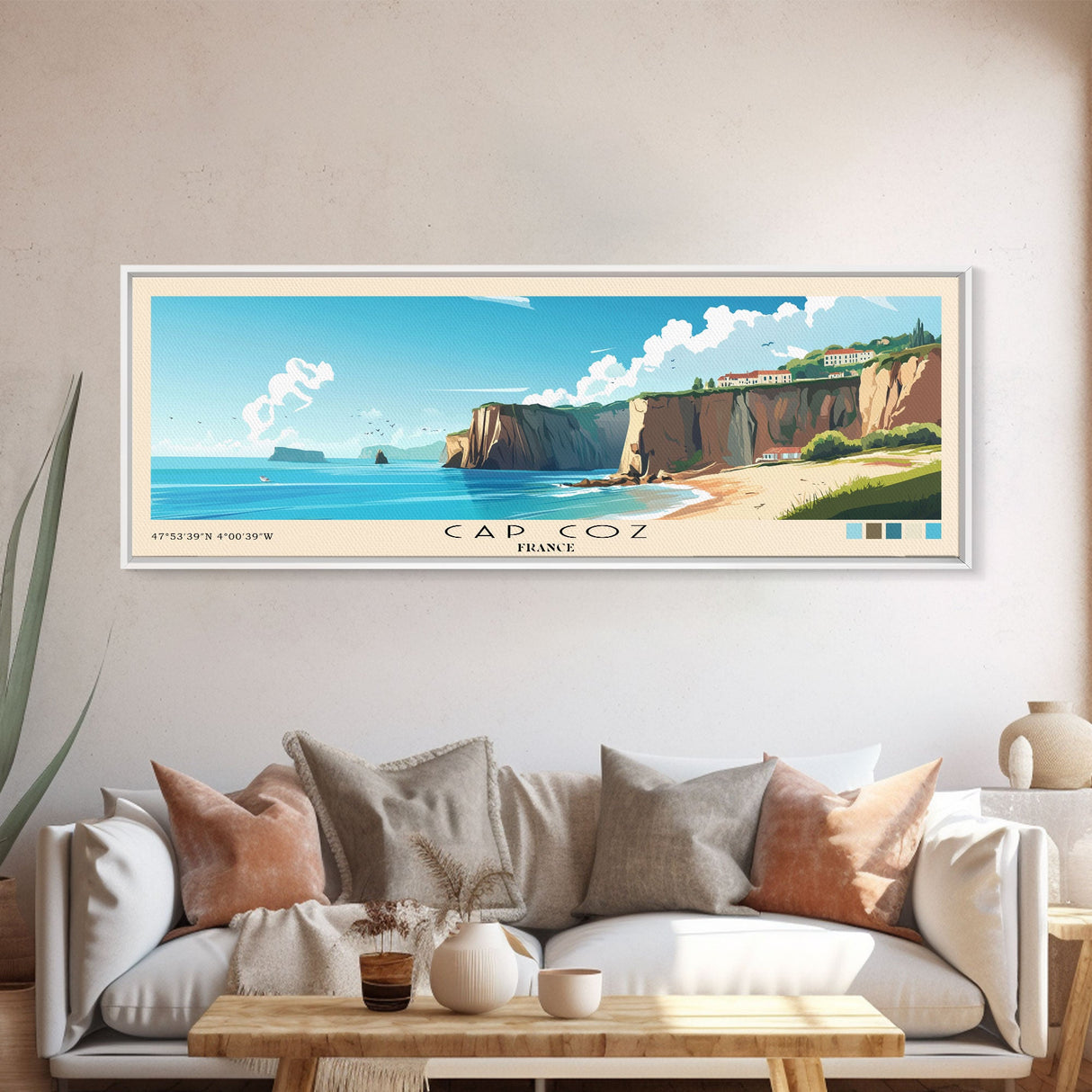 Cap Coz, France Panoramic Print, Vacation Gift, France Wall Art, Beach Painting, Beach Decor, Large Wall Art, Wood Frame Art