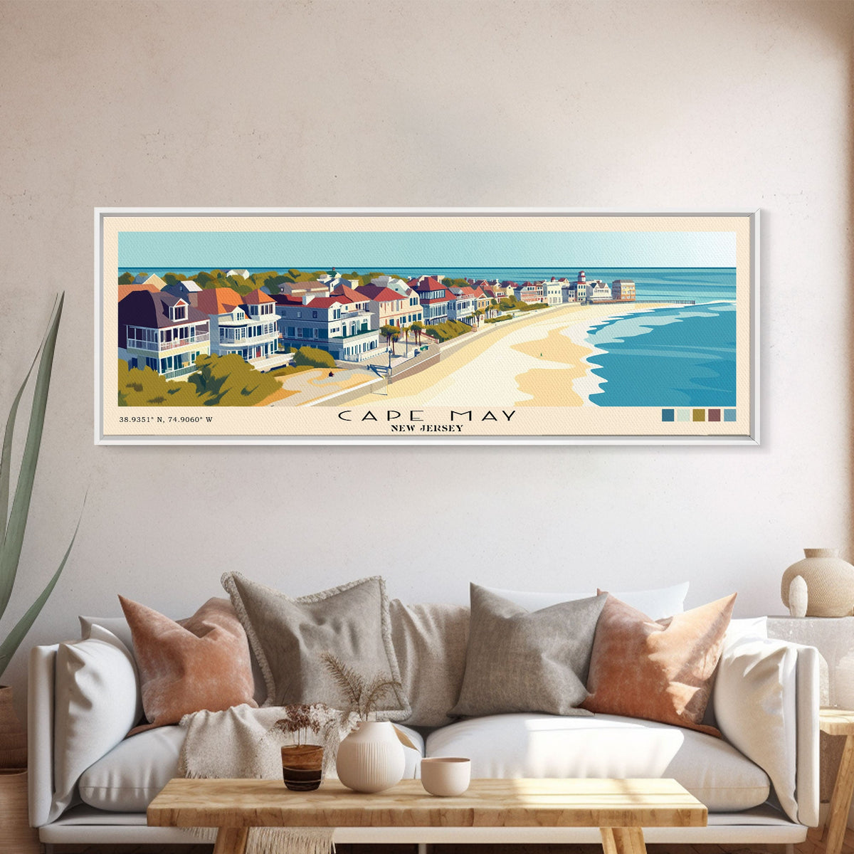 Cape May, New Jersey Panoramic Beach Print, Vacation Gift, New Jersey Wall Art, Beach Painting, Beach Decor, Beach Painting