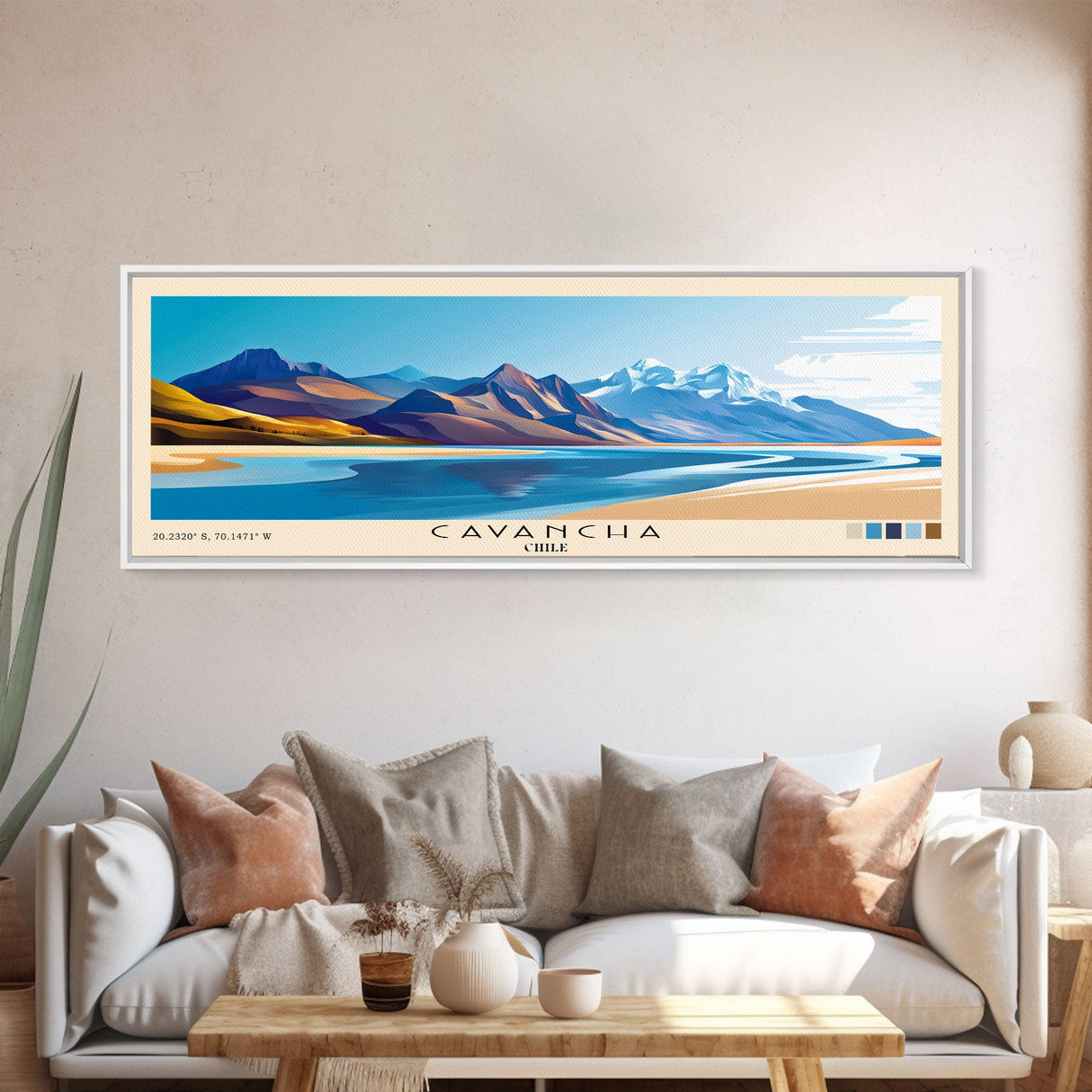 Cavancha, Chile Panoramic Print, Vacation Gift, Chile Wall Art, Beach Painting, Beach Decor, Large Wall Art, Wood Frame Art