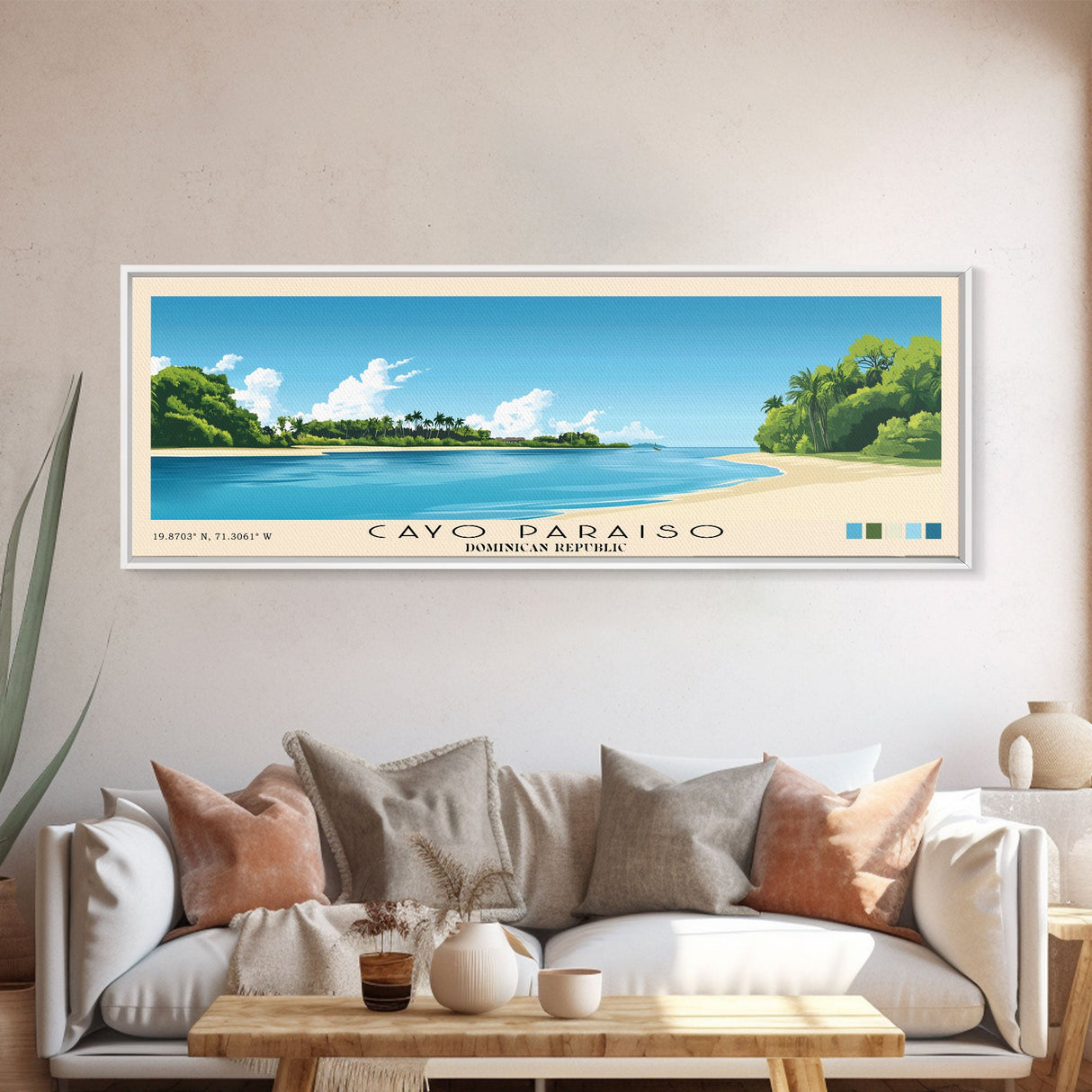 Cayo Paraiso, Dominican Republic Panoramic Beach Print, Vacation Gift, Dominican Republic Wall Art, Beach Painting, Beach Decor, Beach Painting