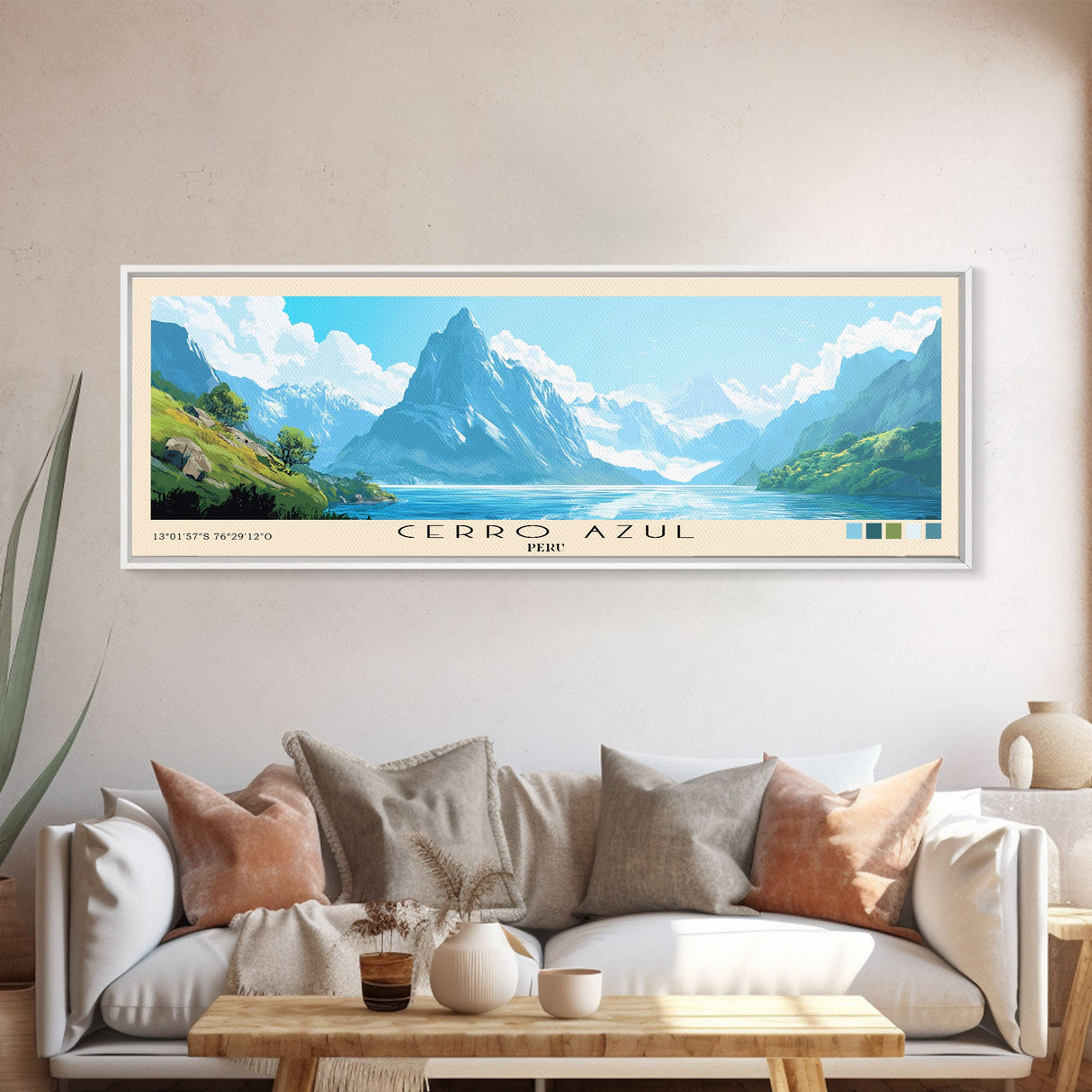 Cerro Azul, Peru Panoramic Print, Vacation Gift, Peru Wall Art, Beach Painting, Beach Decor, Large Wall Art, Wood Frame Art