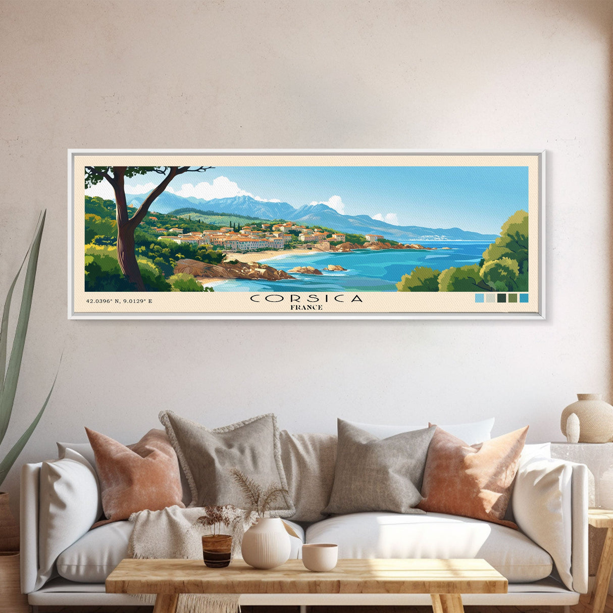 Corsica, France Panoramic Print, Vacation Gift, France Wall Art, Beach Painting, Beach Decor, Beach Or Lakehouse Art