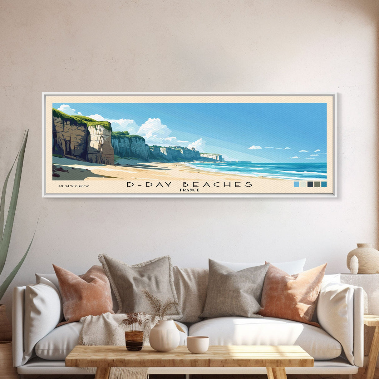 D-Day beaches, France Panoramic Beach Print, Vacation Gift, France Wall Art, Framed Canvas Print, Framed Beach Painting
