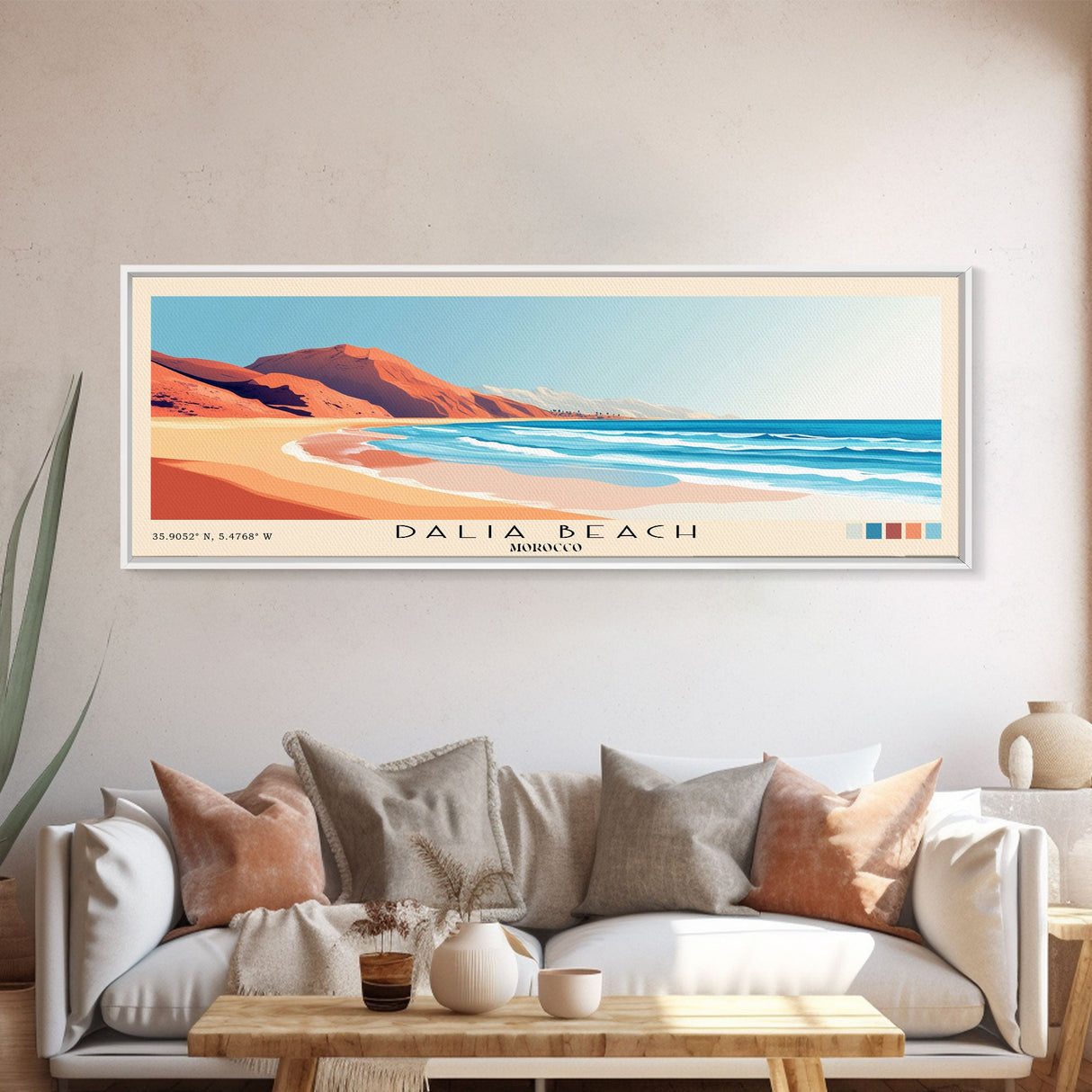 Dalia Beach, Morocco Panoramic Beach Print, Vacation Gift, Morocco Wall Art, Beach Painting, Beach Decor, Beach Painting