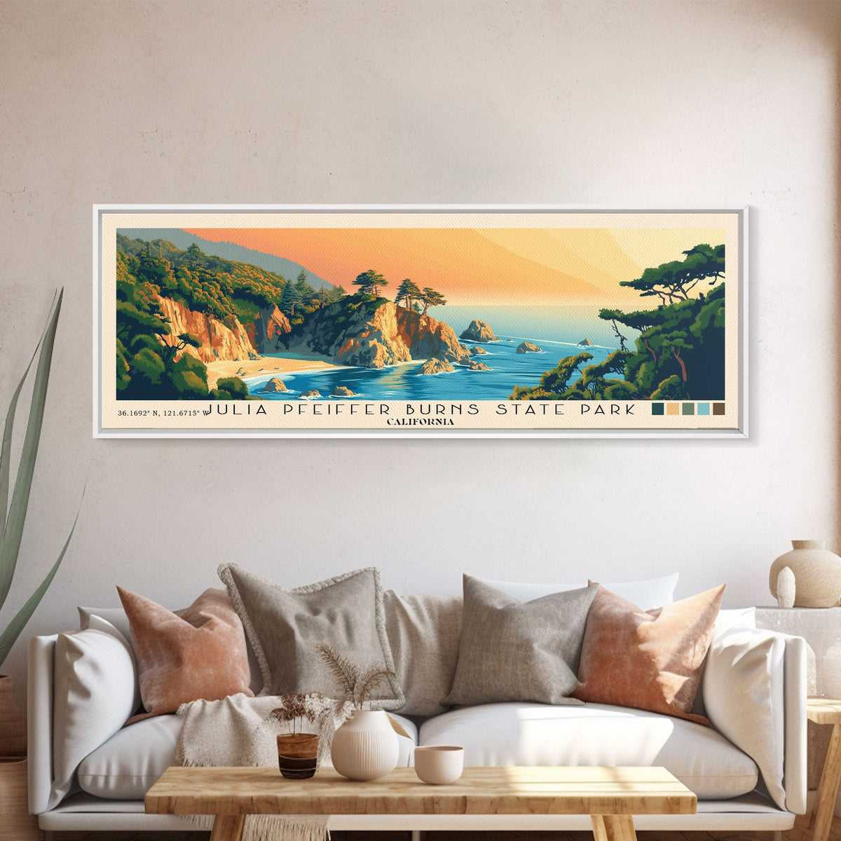 Julia Pfeiffer Burns State Park, California Panoramic Print, Vacation Gift, California Wall Art, Beach Painting, Beach Decor, Large Wall Art, Wood Frame Art