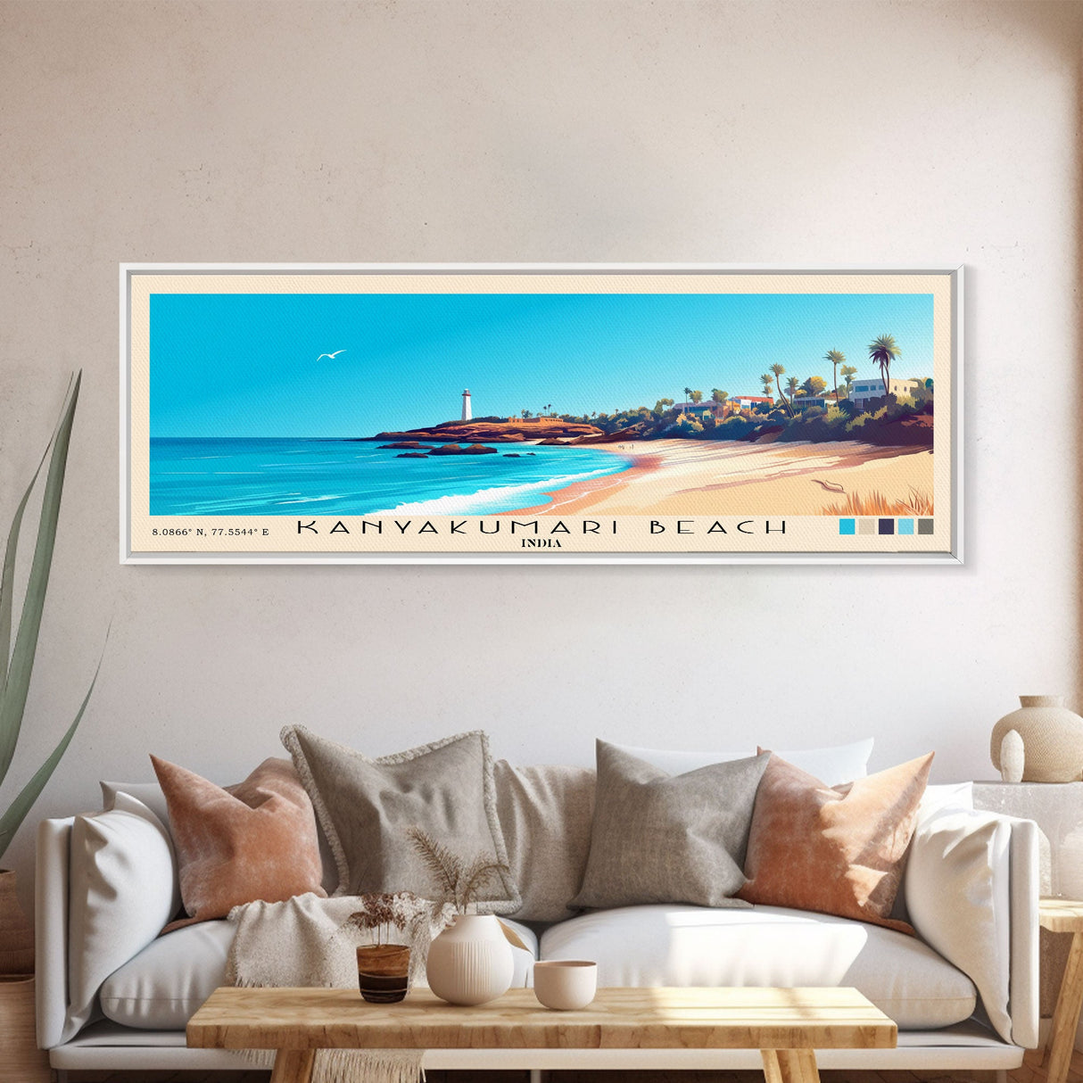 Kanyakumari Beach, India Panoramic Beach Print, Vacation Gift, India Wall Art, Framed Canvas Print, Framed Beach Painting