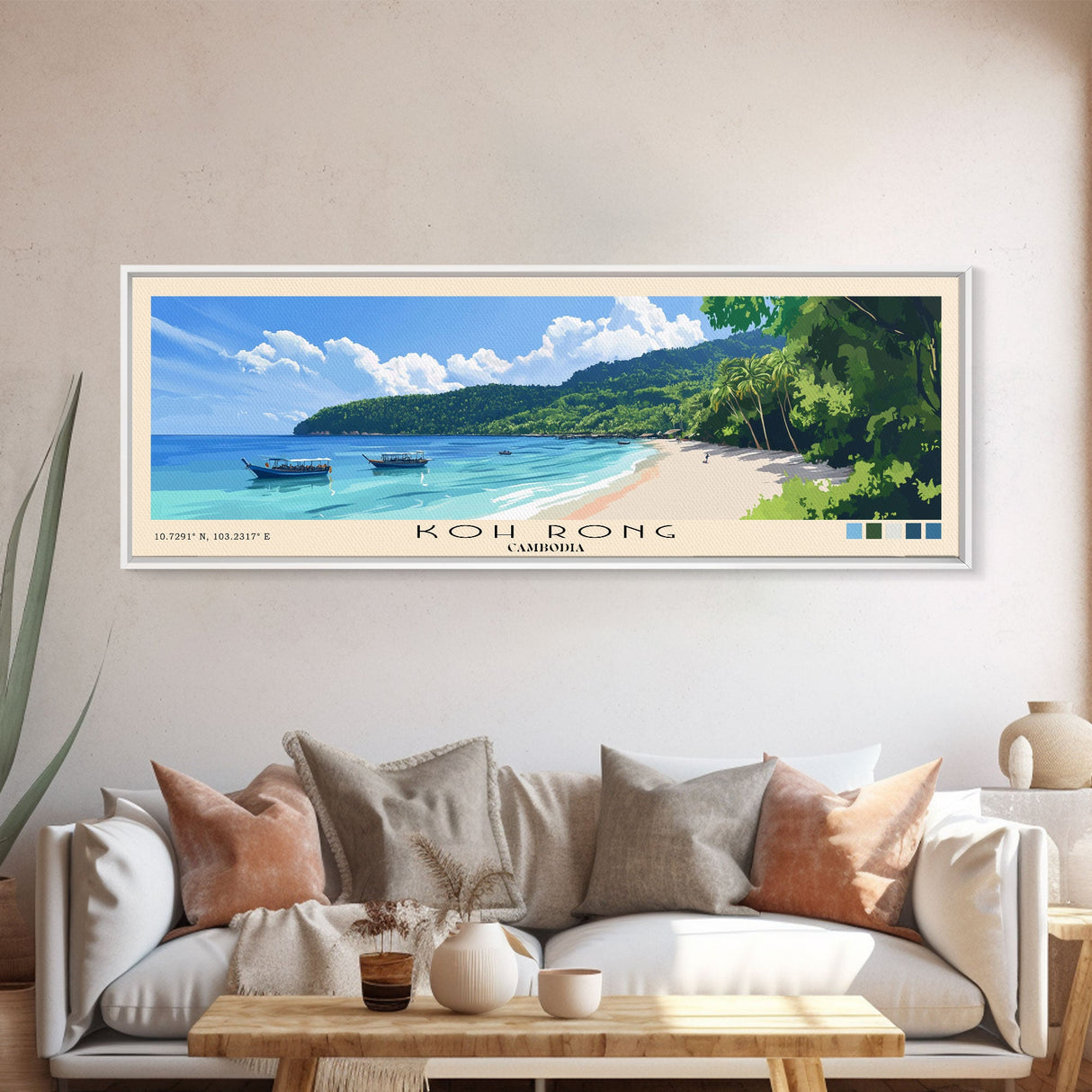 Koh Rong, Cambodia Panoramic Print, Vacation Gift, Cambodia Wall Art, Beach Painting, Beach Decor, Large Wall Art, Wood Frame Art