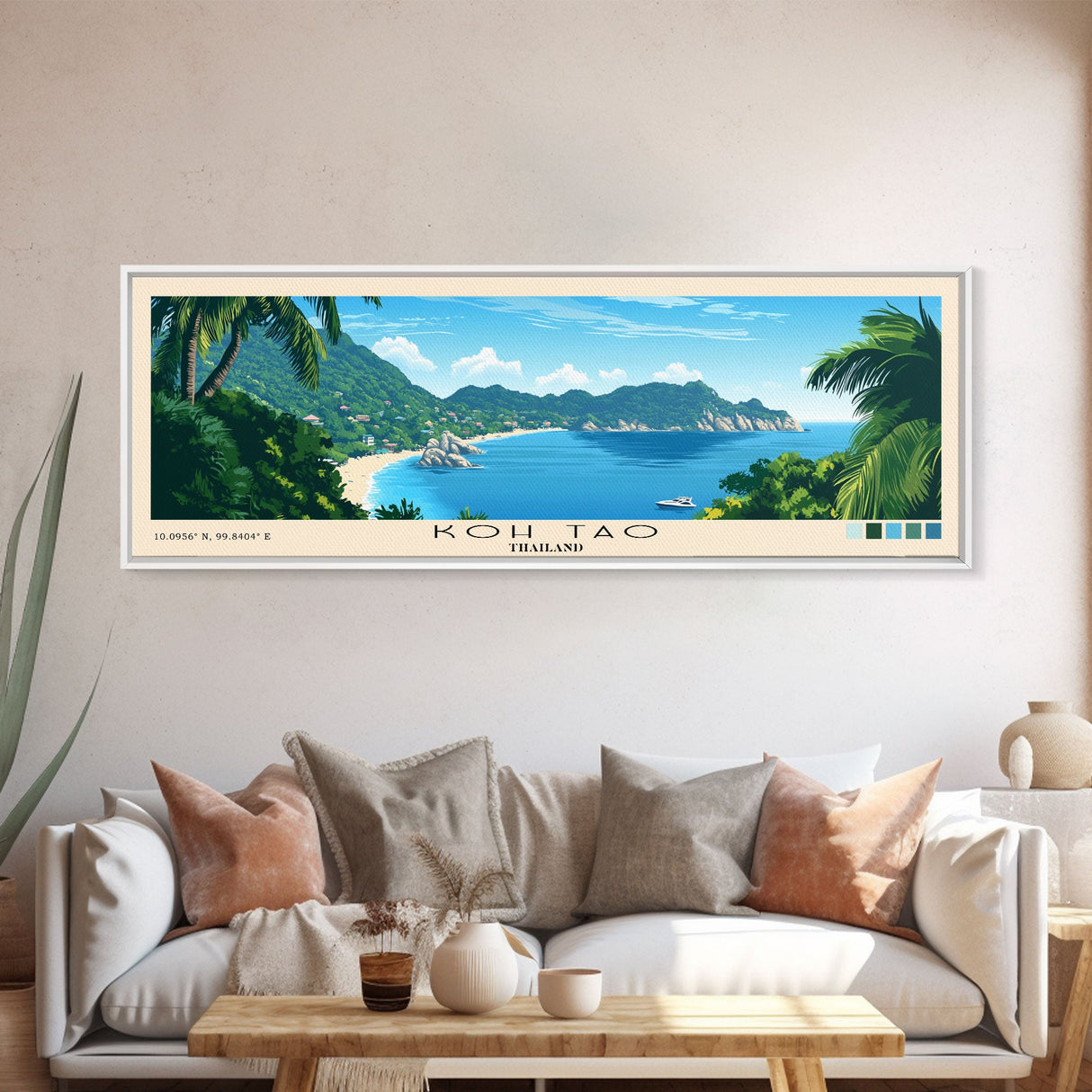 Koh Tao, Thailand Panoramic Beach Print, Vacation Gift, Thailand Wall Art, Beach Painting, Beach Decor, Beach Painting