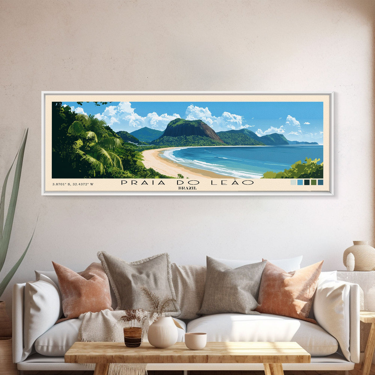 Praia do Leão, Brazil Panoramic Beach Print, Vacation Gift, Brazil Wall Art, Framed Canvas Print, Framed Beach Painting