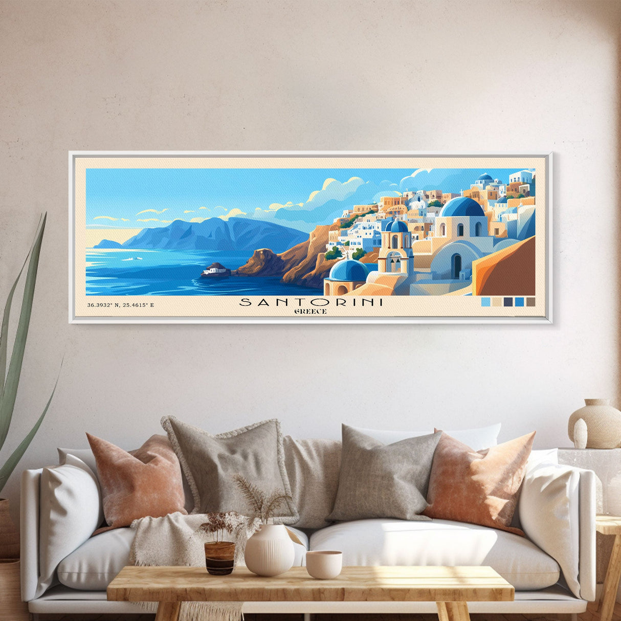 Santorini, Greece Panoramic Print, Vacation Gift, Greece Wall Art, Vacation Wall Art, Vacatation Memories, Beach Decor, Beach Or Lakehouse Art
