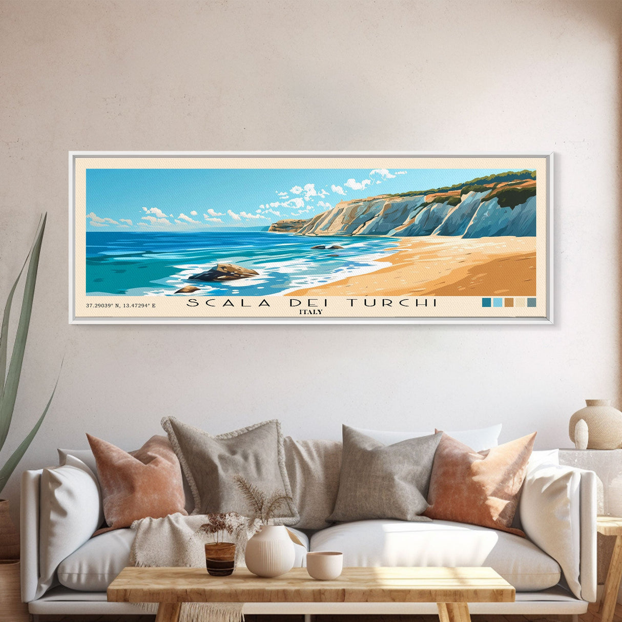 Scala dei Turchi, Italy Panoramic Print, Vacation Gift, Italy Wall Art, Beach Painting, Beach Decor, Large Wall Art, Wood Frame Art