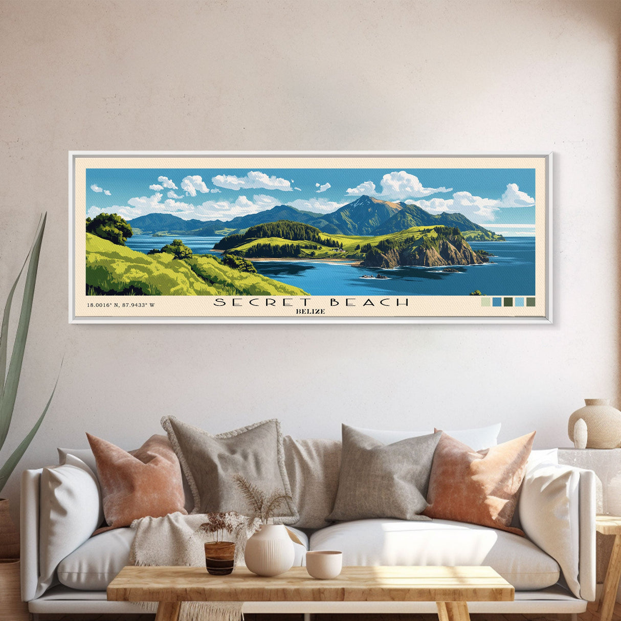 Secret Beach, Belize Panoramic Print, Vacation Gift, Belize Wall Art, Beach Painting, Beach Decor, Beach Or Lakehouse Art