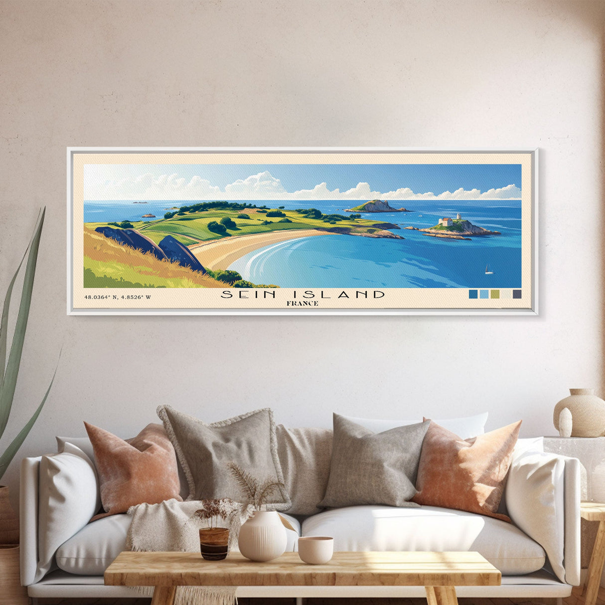 Sein Island, France Panoramic Print, Vacation Gift, France Wall Art, Beach Painting, Beach Decor, Large Wall Art, Wood Frame Art
