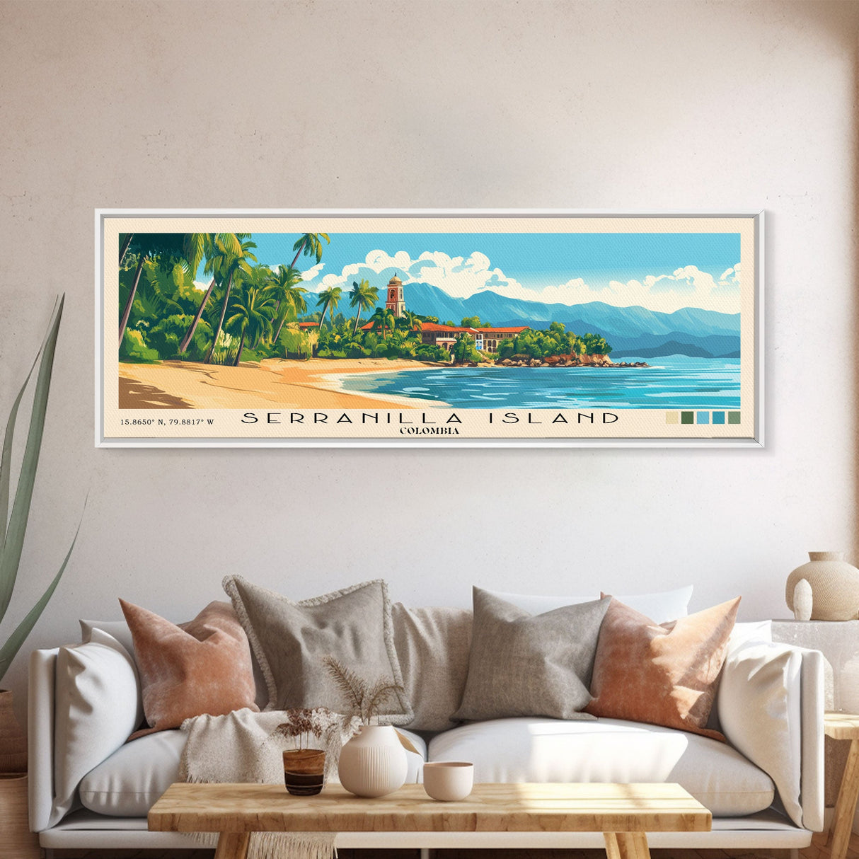 Serranilla Island, Colombia Panoramic Beach Print, Vacation Gift, Colombia Wall Art, Beach Painting, Beach Decor, Beach Painting