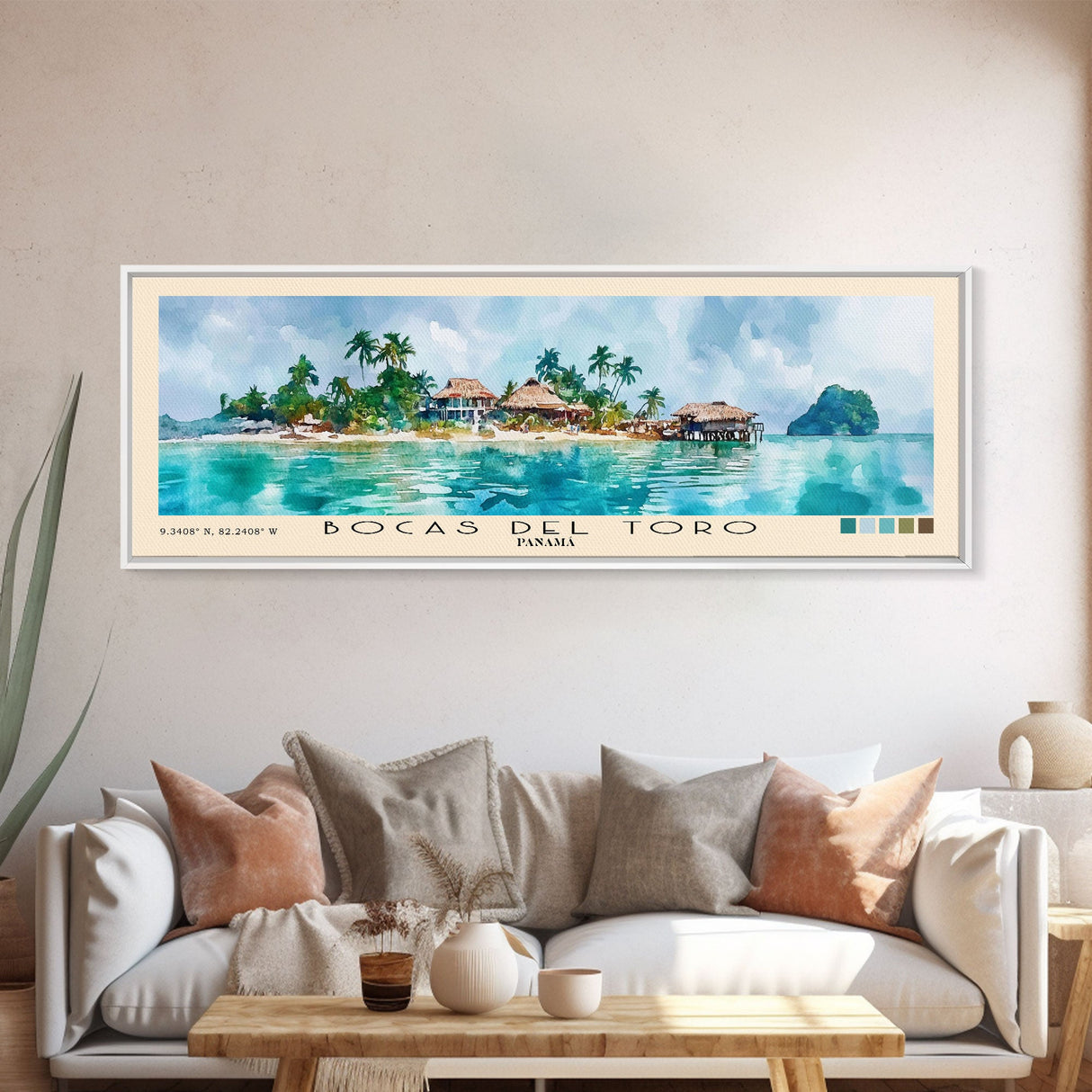 Bocas del Toro , Panamá Watercolor Beach Print, Vacation Gift, Panamá Wall Art, Framed Canvas Print, Framed Beach Painting