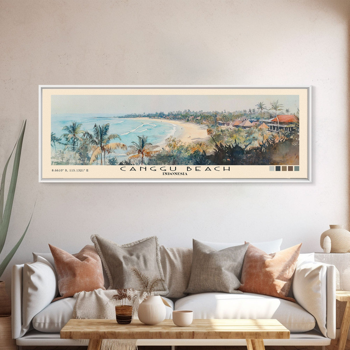 Canggu Beach, Indonesia Watercolor Print, Vacation Gift, Indonesia Wall Art, Beach Painting, Beach Decor, Large Wall Art, Wood Frame Art