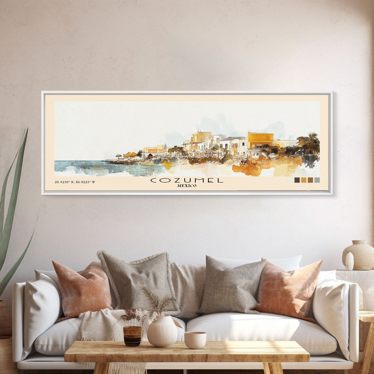 Cozumel, Mexico Watercolor Print, Vacation Gift, Mexico Wall Art, Beach Painting, Beach Decor, Large Wall Art, Wood Frame Art