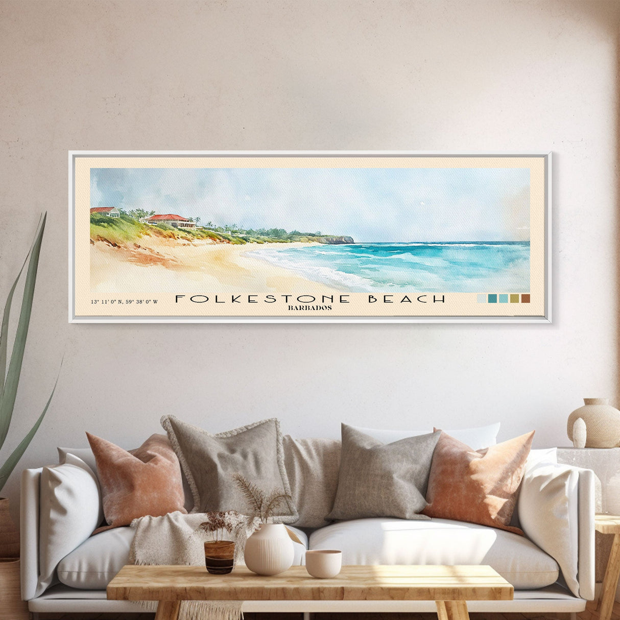 Folkestone Beach, Barbados Watercolor Beach Print, Vacation Gift, Barbados Wall Art, Beach Painting, Beach Decor, Beach Painting