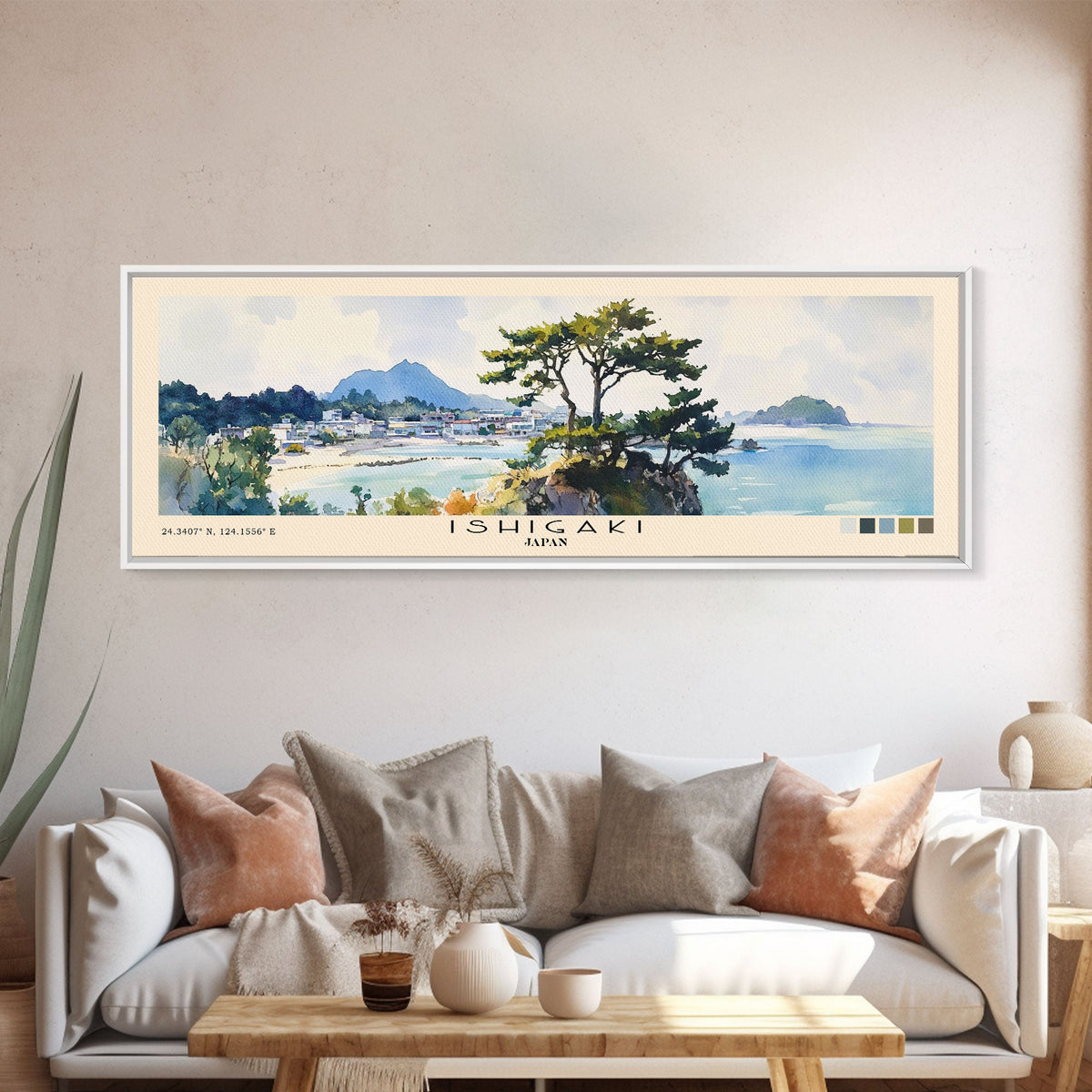 Ishigaki, Japan Watercolor Print, Vacation Gift, Japan Wall Art, Beach Painting, Beach Decor, Large Wall Art, Wood Frame Art