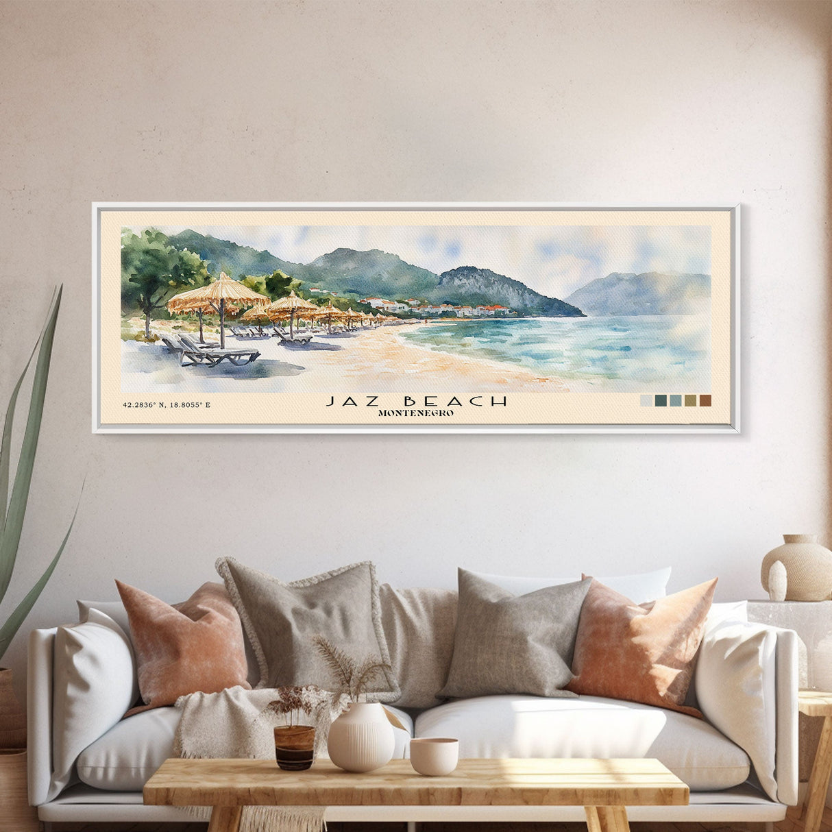 Jaz Beach, Montenegro Watercolor Beach Print, Vacation Gift, Montenegro Wall Art, Beach Painting, Beach Decor, Beach Painting