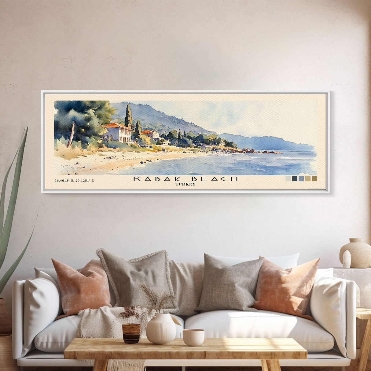 Kabak Beach, Turkey Watercolor Beach Print, Vacation Gift, Turkey Wall Art, Beach Painting, Beach Decor, Beach Painting