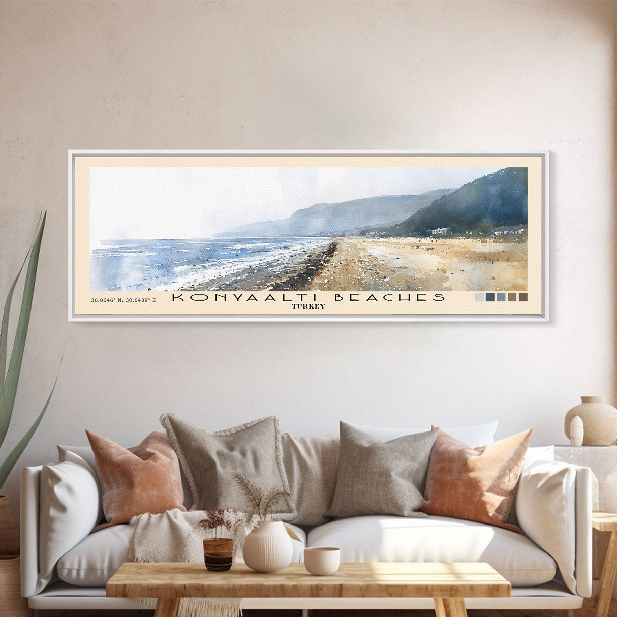 Konyaaltı Beaches, Turkey Watercolor Beach Print, Vacation Gift, Turkey Wall Art, Beach Painting, Beach Decor, Beach Painting