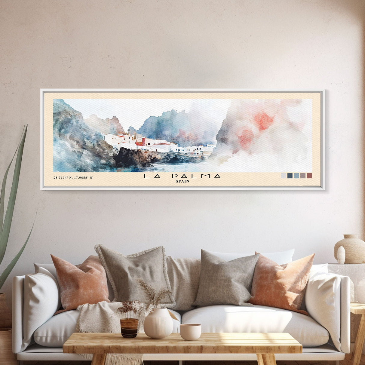 La Palma, Spain Watercolor Print, Vacation Gift, Spain Wall Art, Beach Painting, Beach Decor, Large Wall Art, Wood Frame Art