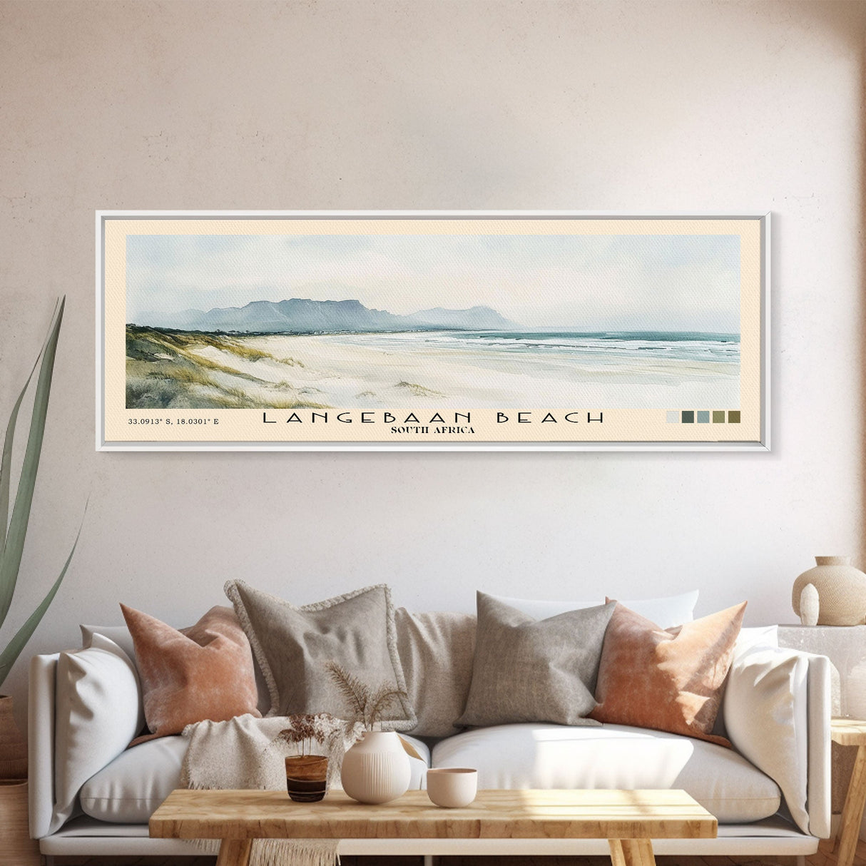 Langebaan Beach, South Africa Watercolor Print, Vacation Gift, South Africa Wall Art, Beach Painting, Beach Decor, Large Wall Art, Wood Frame Art