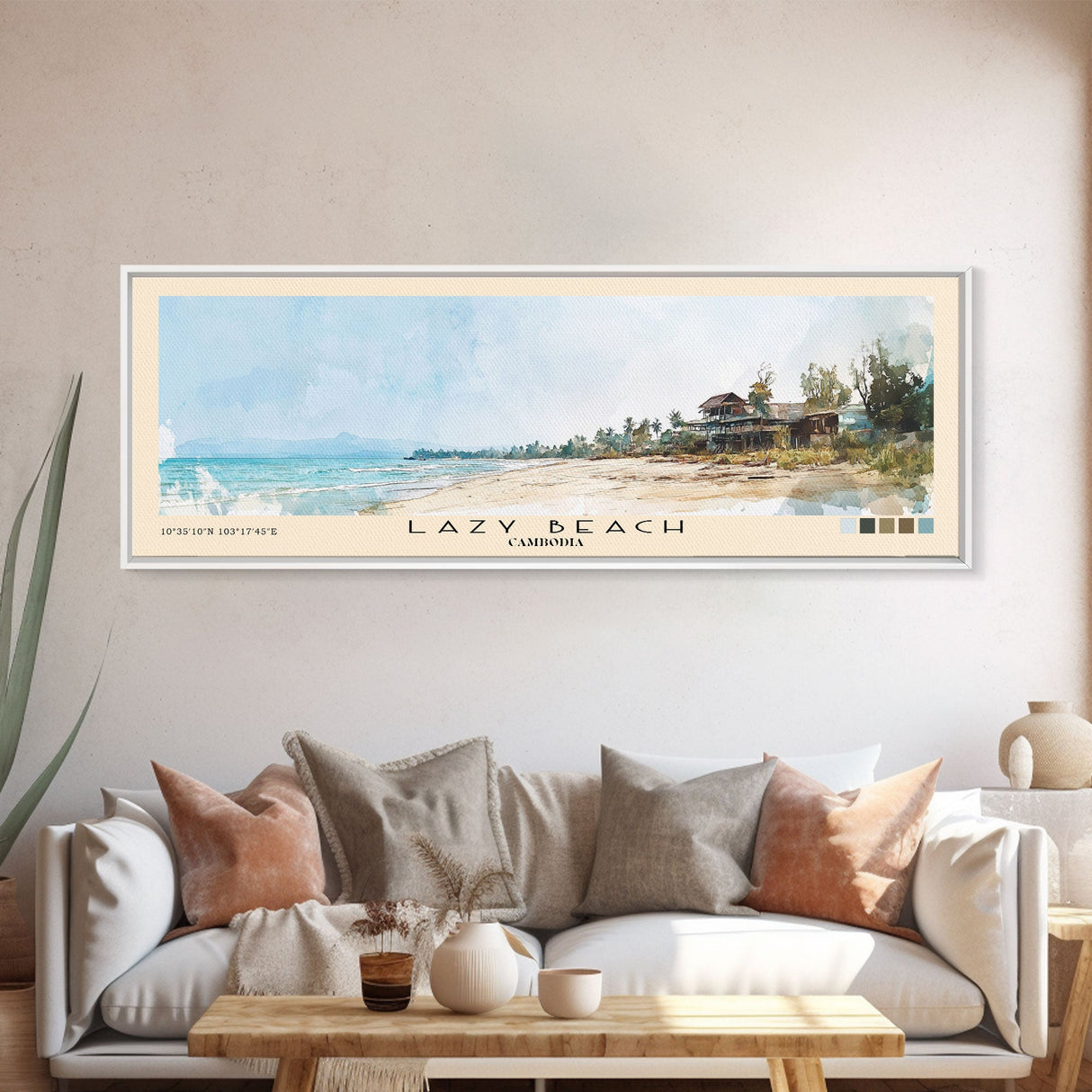 Lazy Beach, Cambodia Watercolor Beach Print, Vacation Gift, Cambodia Wall Art, Beach Painting, Beach Decor, Beach Painting