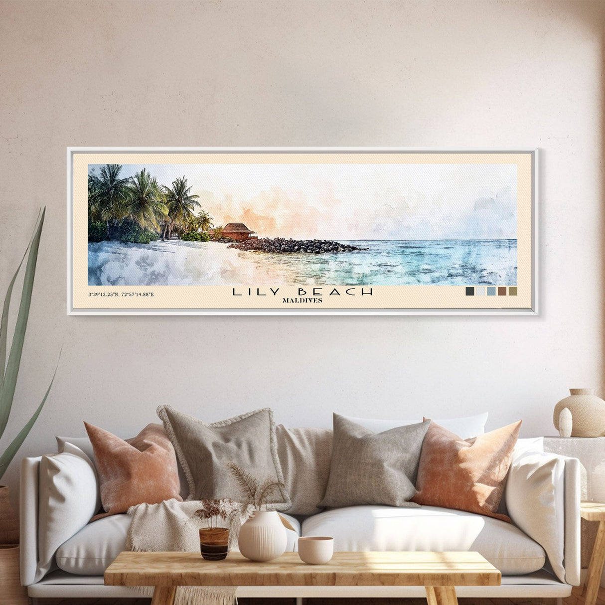 Lily Beach, Maldives Watercolor Beach Print, Vacation Gift, Maldives Wall Art, Beach Painting, Beach Decor, Beach Painting