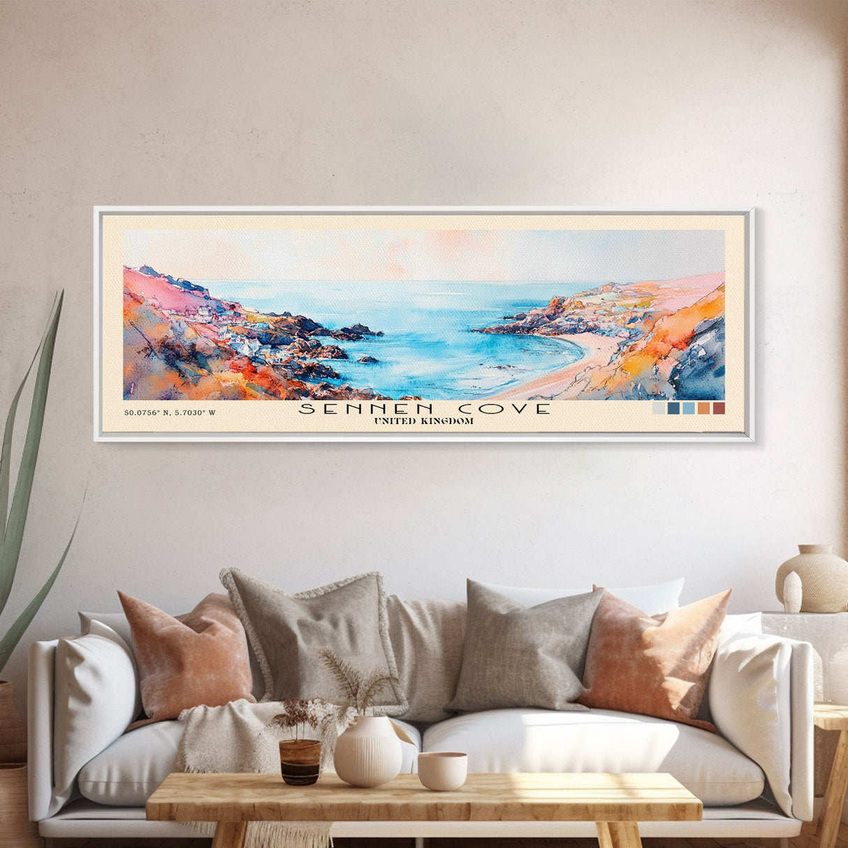 Sennen Cove, United Kingdom Watercolor Beach Print, Vacation Gift, United Kingdom Wall Art, Beach Painting, Beach Decor, Beach Painting