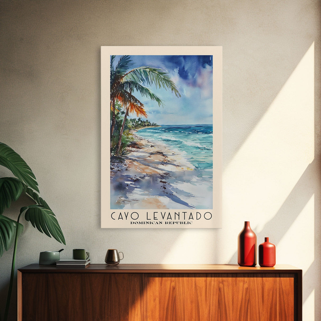 Cayo Levantado, Dominican Republic Watercolor Print, Vacation Gift, Dominican Republic Wall Art, Beach Painting, Beach Decor, Large Wall Art, Wood Frame Art