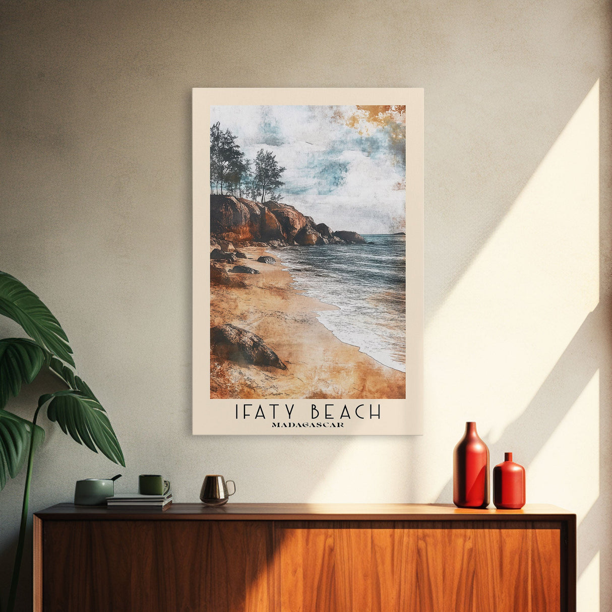 Ifaty Beach, Madagascar Watercolor Print, Vacation Gift, Madagascar Wall Art, Beach Painting, Beach Decor, Large Wall Art, Wood Frame Art