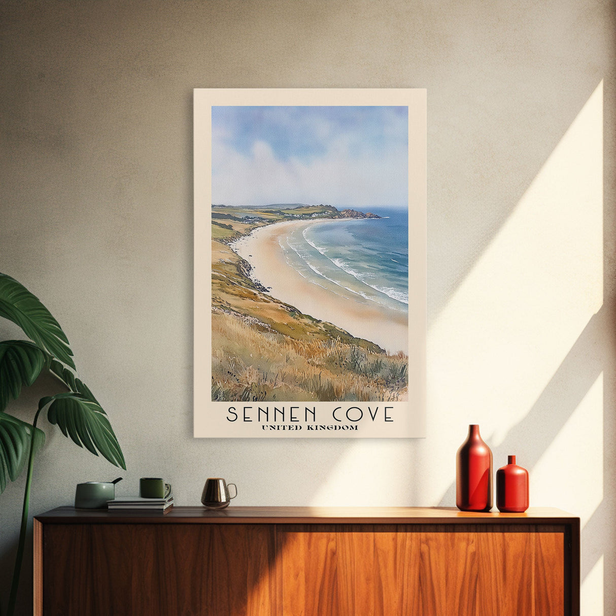 Sennen Cove, United Kingdom Watercolor Beach Print, Vacation Gift, United Kingdom Wall Art, Beach Painting, Beach Decor, Beach Painting