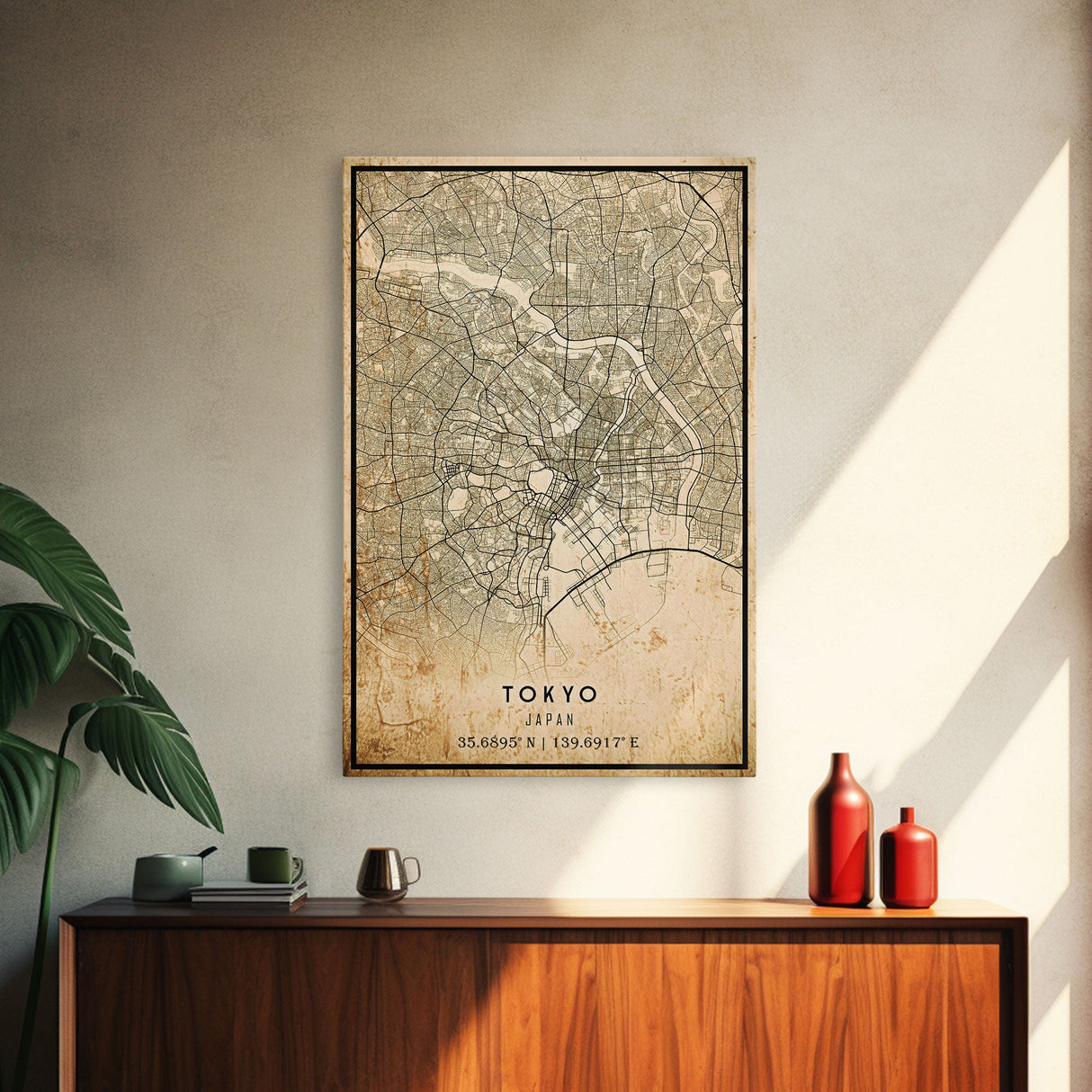 Tokyo Japan map print poster or framed canvas, Tokyo map print poster canvas, Tokyo Japan city map print poster canvas, Vintage Travel Art