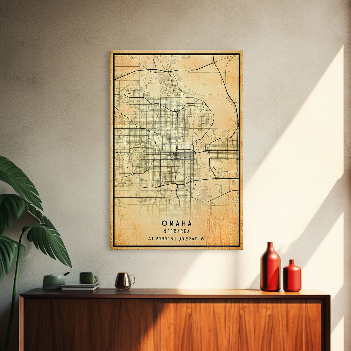 Omaha Nebraska map print poster or framed canvas, Omaha map print poster canvas, Omaha city map print poster canvas, Vintage Travel Art