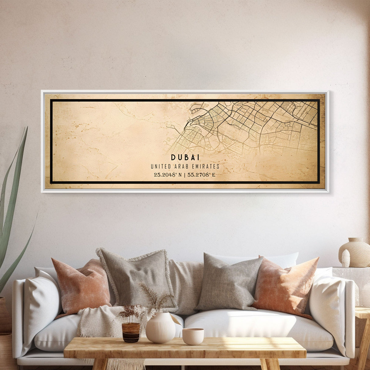 Dubai UAE Panoramic map print poster or framed canvas, Dubai map print poster canvas, Dubai city map print poster canvas, Vintage Travel Art