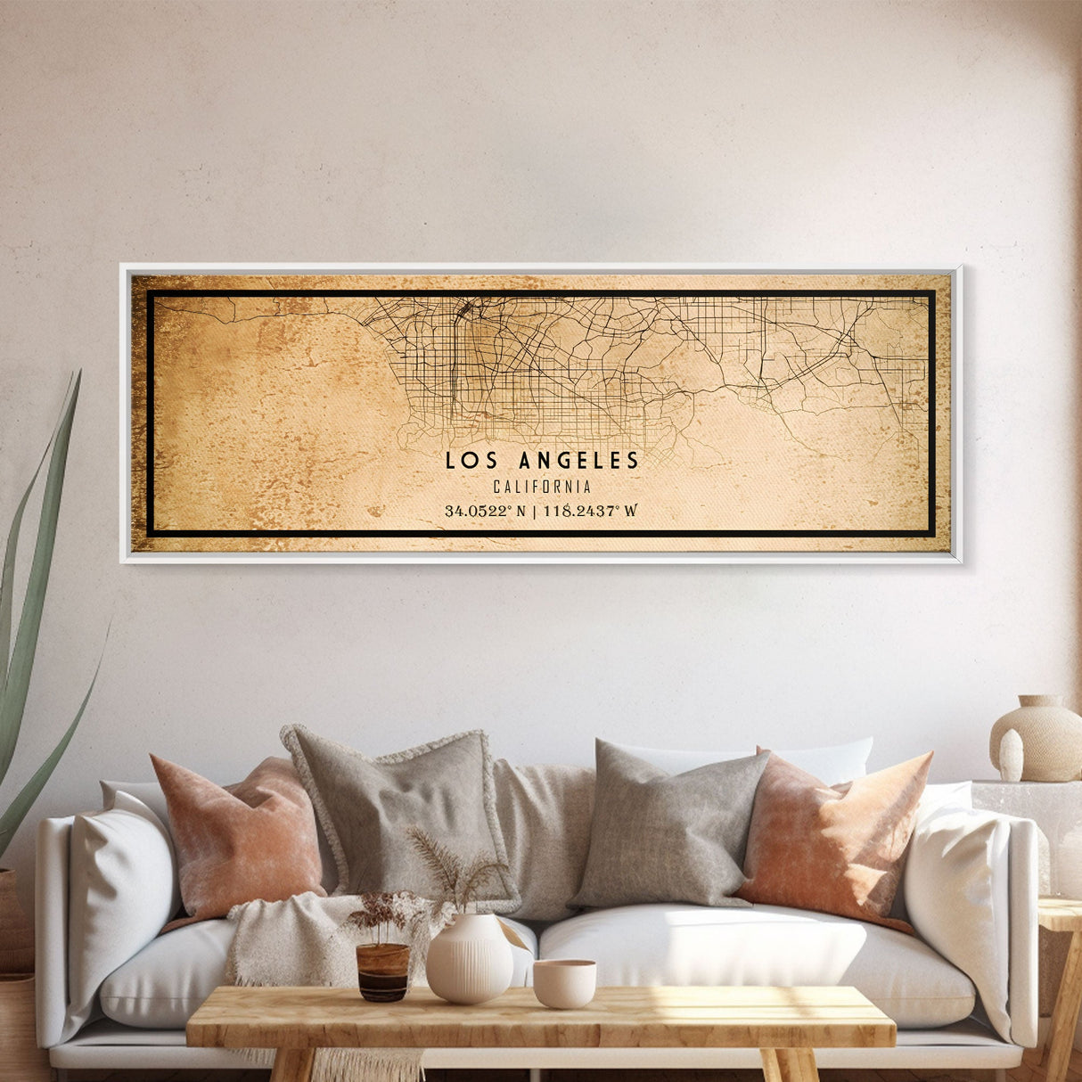 Panoramic Los Angeles Vintage Map Print | Los Angeles Map | California Map Art | City Road Map Poster | Distressed / Retro LA Street Art
