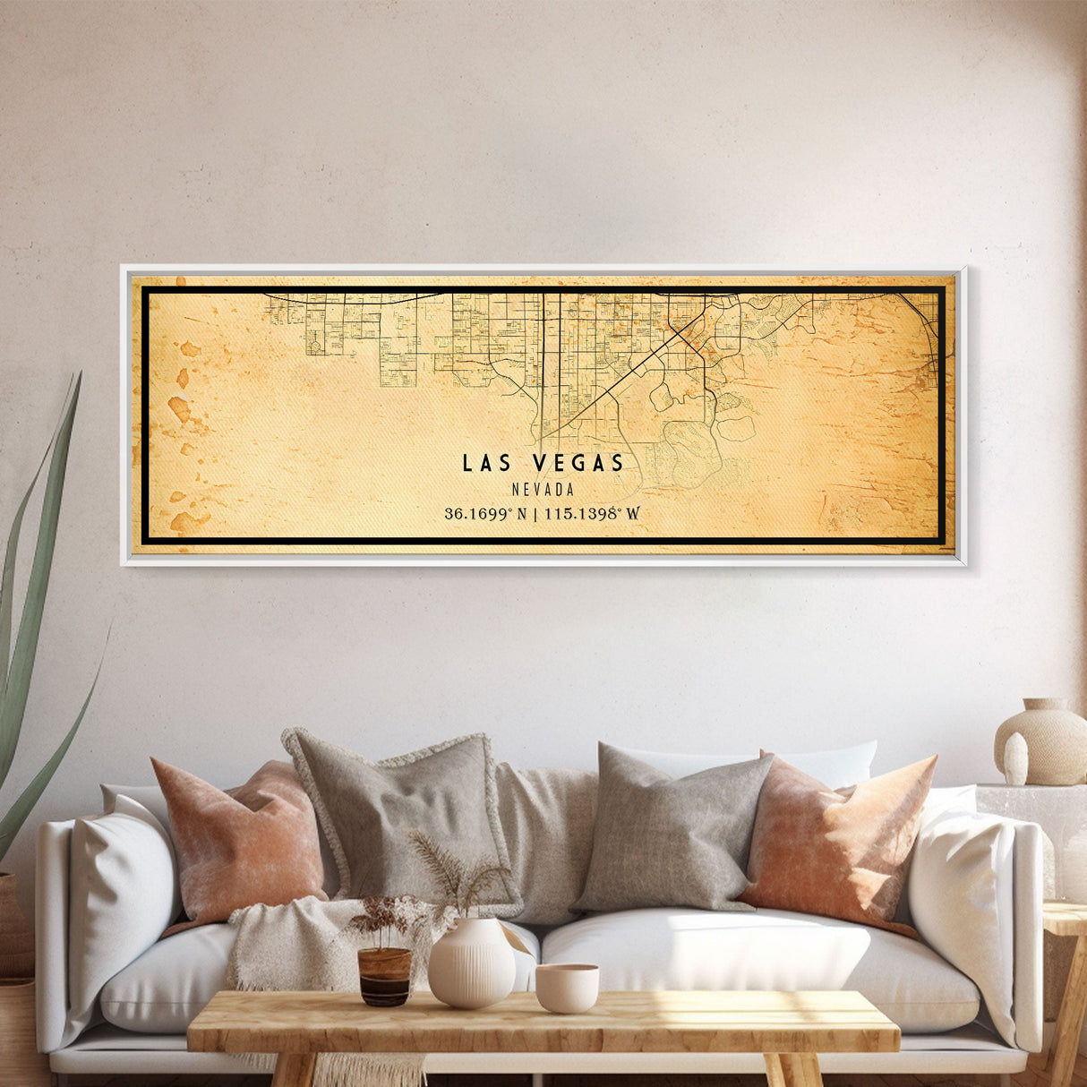 Panoramic Old Las Vegas City Map Wall Art Canvas Print, Vintage Style Las Vegas Map, Framed Wall Art, Cool Las Vegas Wall Art, Office Decor