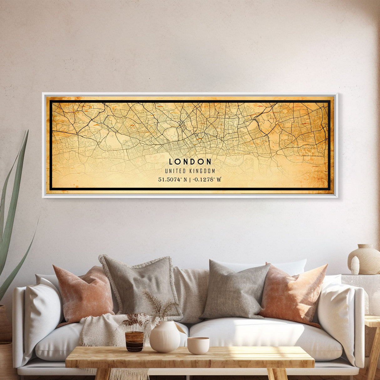 Panoramic London UK map print poster or framed canvas, London map print canvas, London city map print poster canvas, Vintage Travel Art