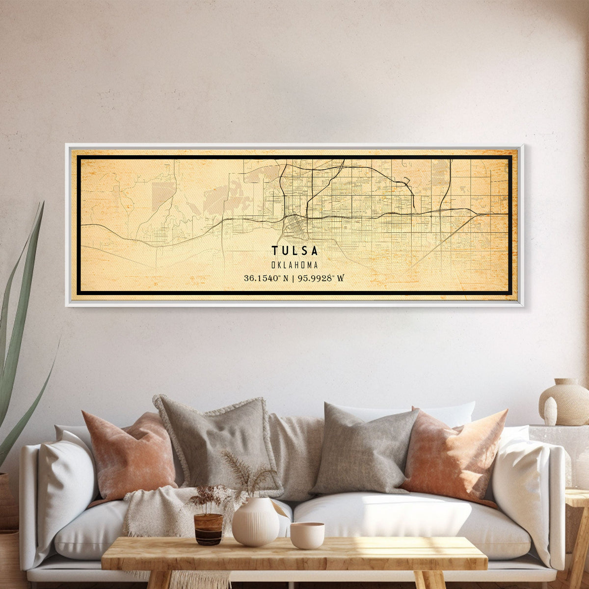 Panoramic Tulsa Map Art - Oklahoma - Custom City Streets Map Print - University of Tulsa - Home Office Decor Map Decor Oklahoma Wall Art