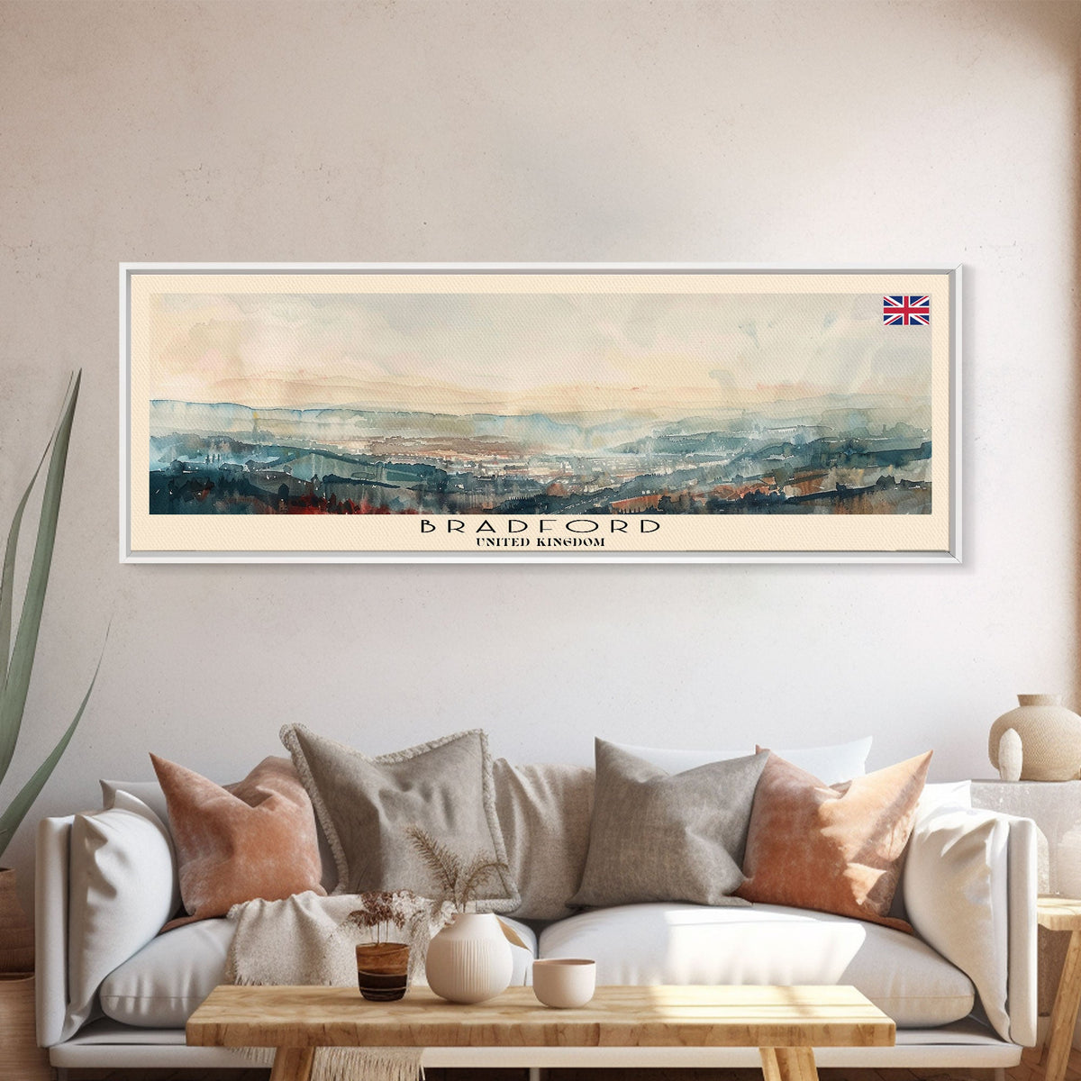 Bradford United Kingdom Travel Print Wall Art, Panoramic City Art, Travel Art, Wall Decor, Vacation Gift, Framed Canvas Print Or Metal Art