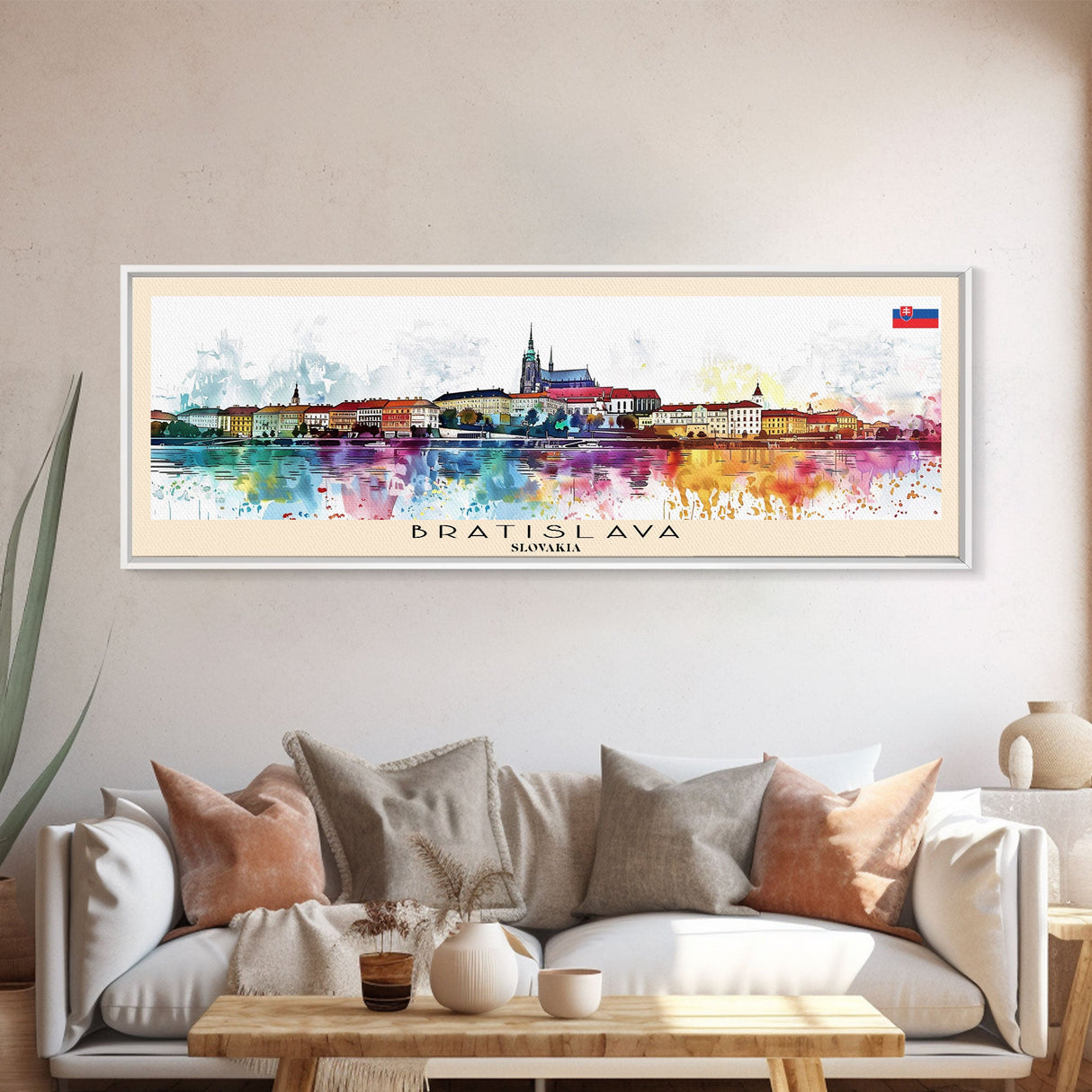 Bratislava Slovakia Wall Art, Panoramic Travel Poster, Panoramic Framed Canvas Print, City Wall Art, Wall Hanging Home Decor, Travel Art