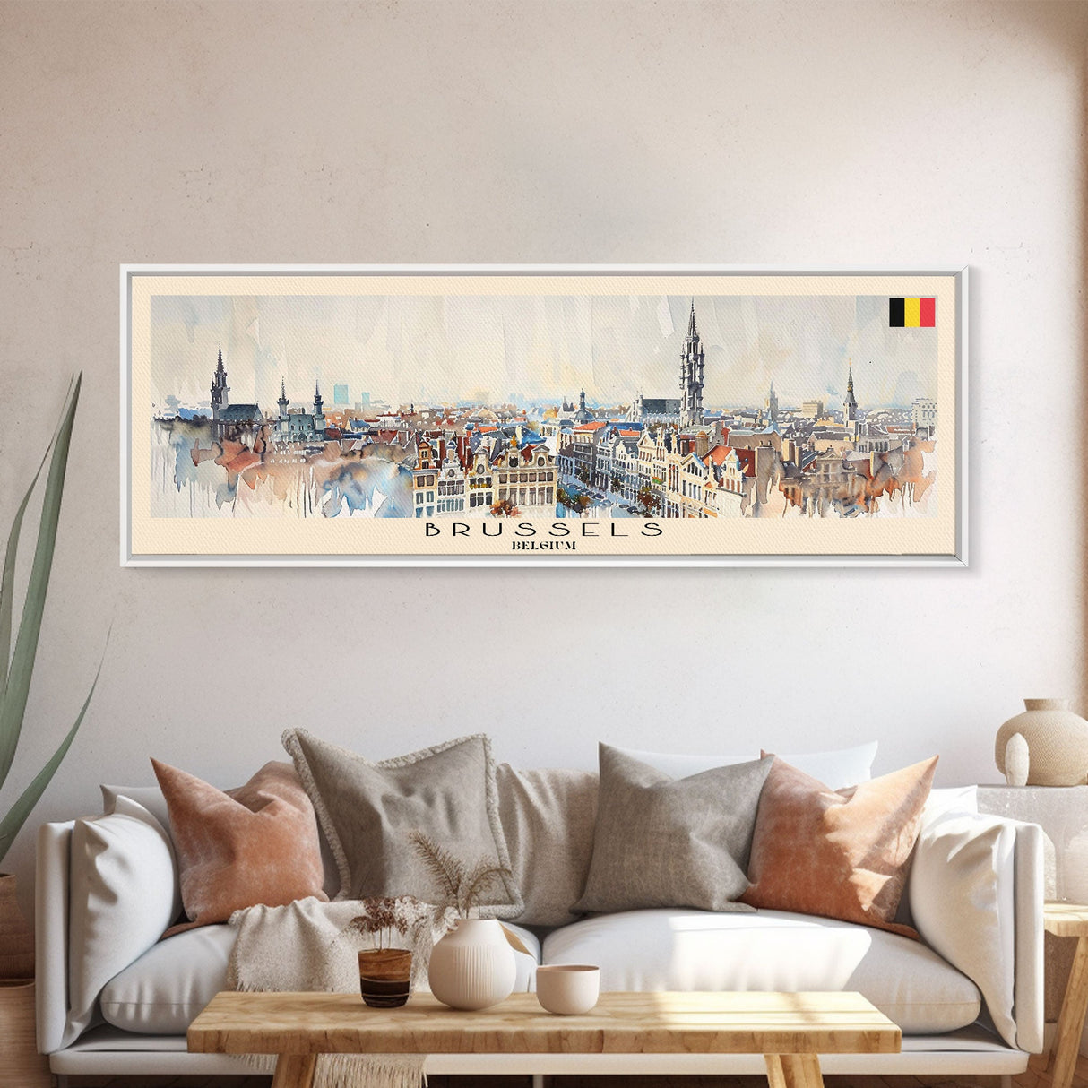 Brussels Belgium Panoramic Travel Poster, Framed Canvas Print or Metal Wall Art, Travel Art, Home Decor, Panoramic Painting, Midcentury Art