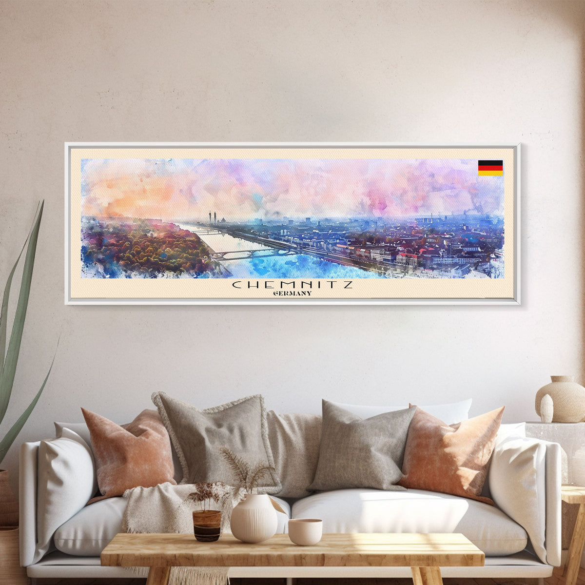 Chemnitz Germany Wall Art, Panoramic Travel Poster, Panoramic Framed Canvas Print, City Wall Art, Wall Hanging Home Decor, Travel Art
